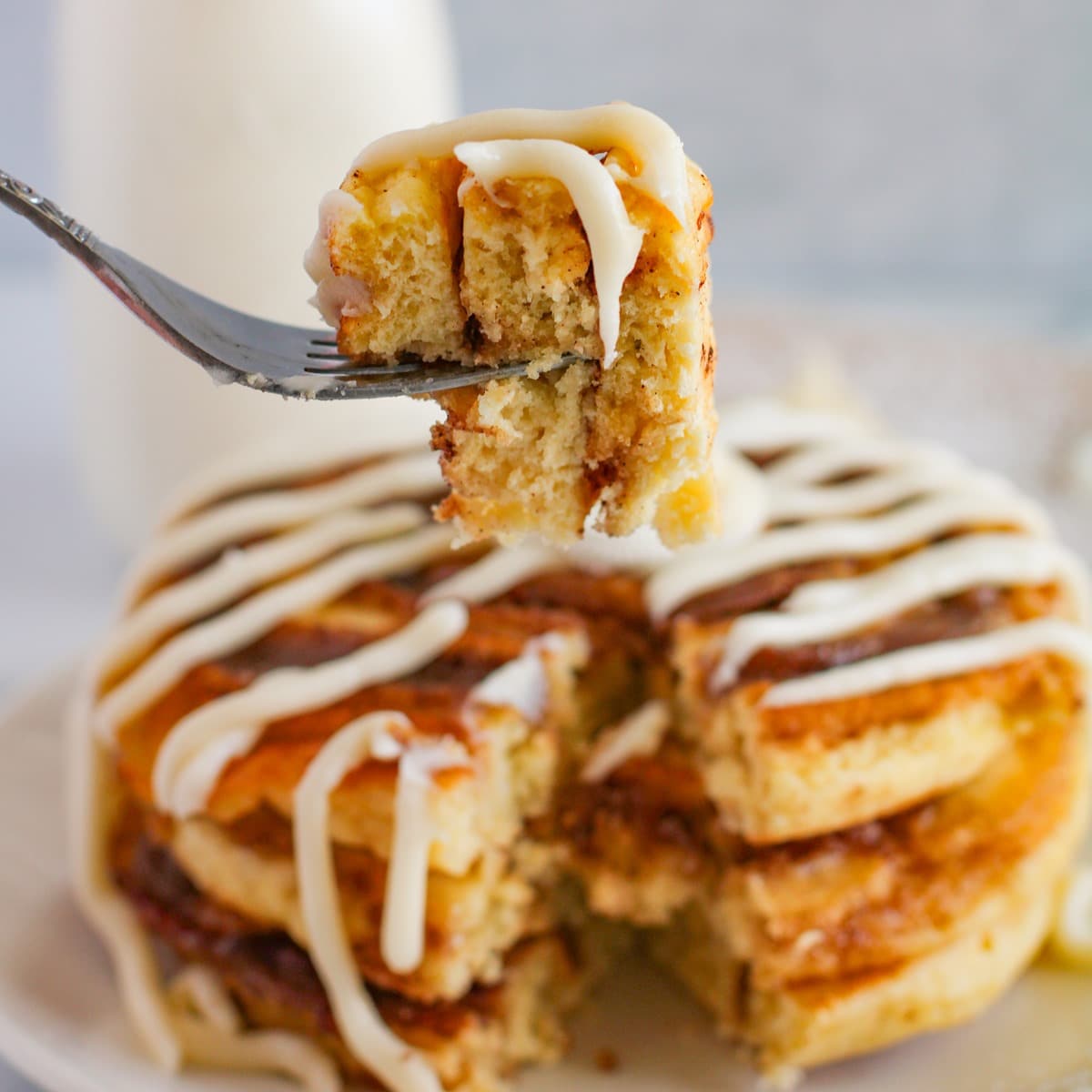 Image for Cinnamon Roll Pancakes With A Cream Cheese Drizzle