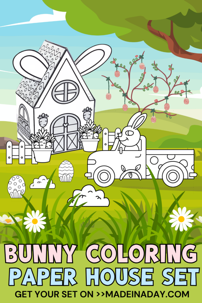 Cute Easter Bunny Coloring Paper House Set