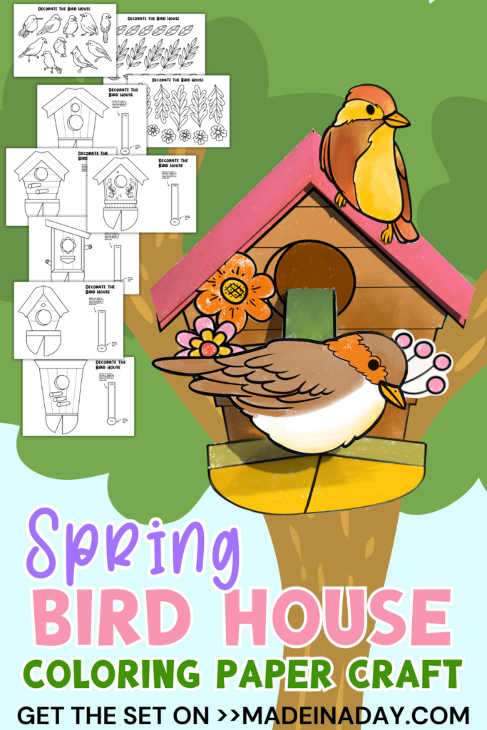 Spring Bird Houses Paper Craft Coloring Set