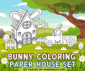 Easter Bunny Coloring Paper House Set