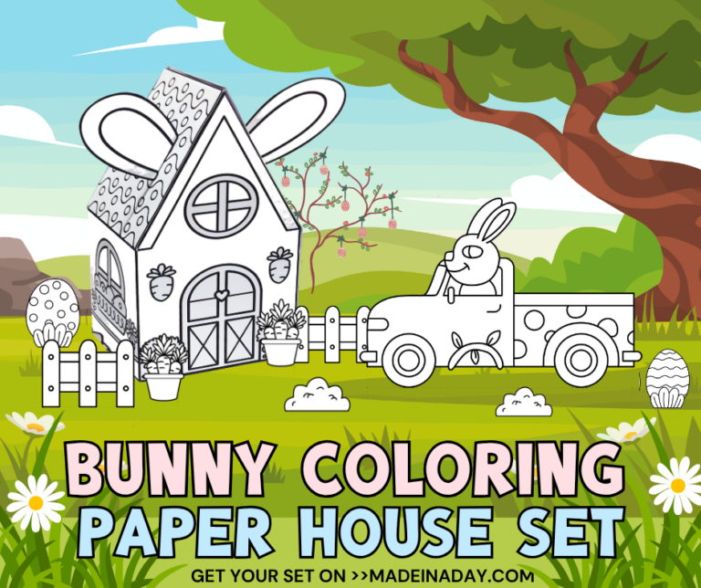 Easter Bunny Coloring Paper House Set