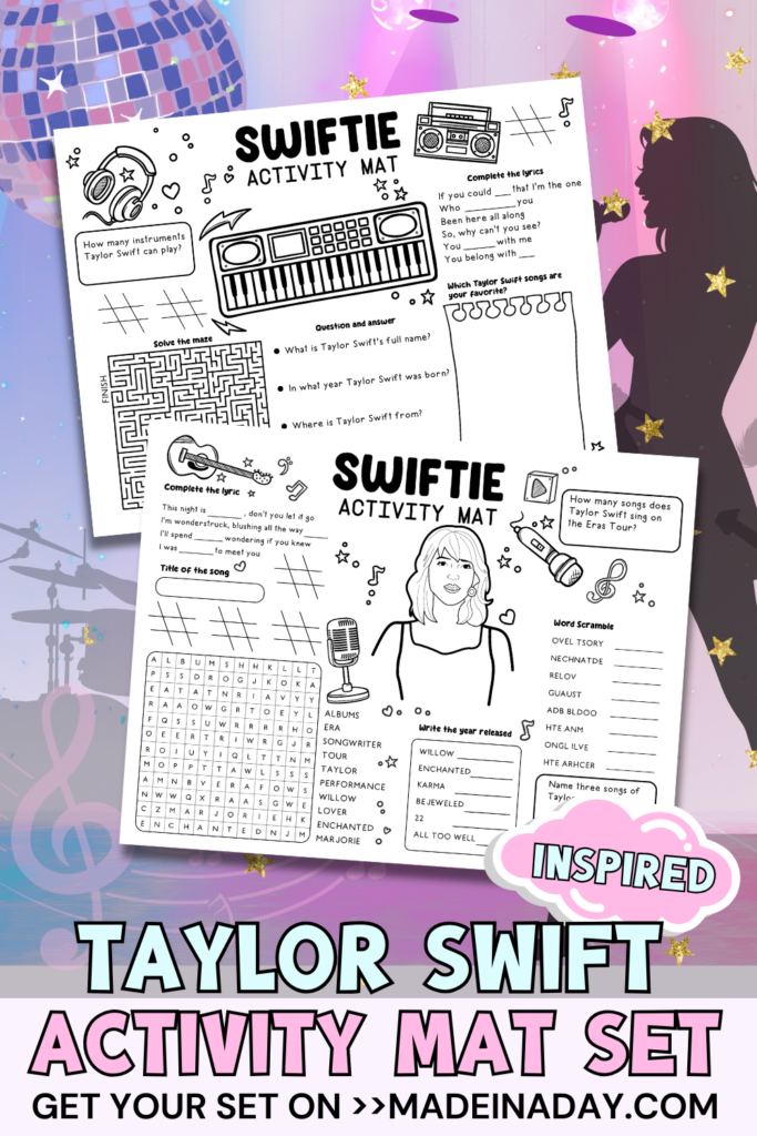 Taylor Swift Inspired Activity Mat Set Printable