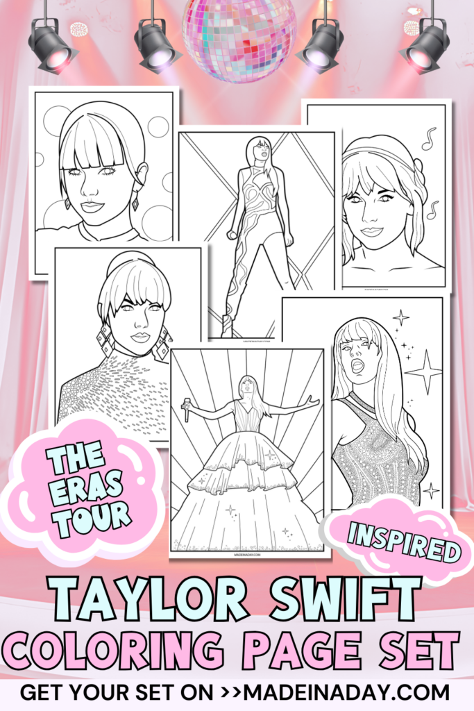 Taylor Swift Inspired Coloring Page Set Printable