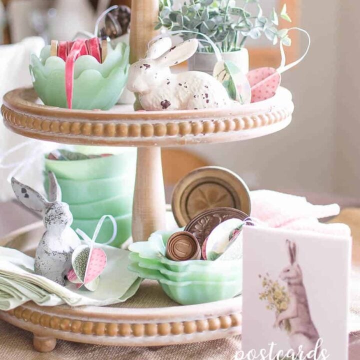Image for Spring Centerpiece with Tiered Tray and Vintage Jadeite