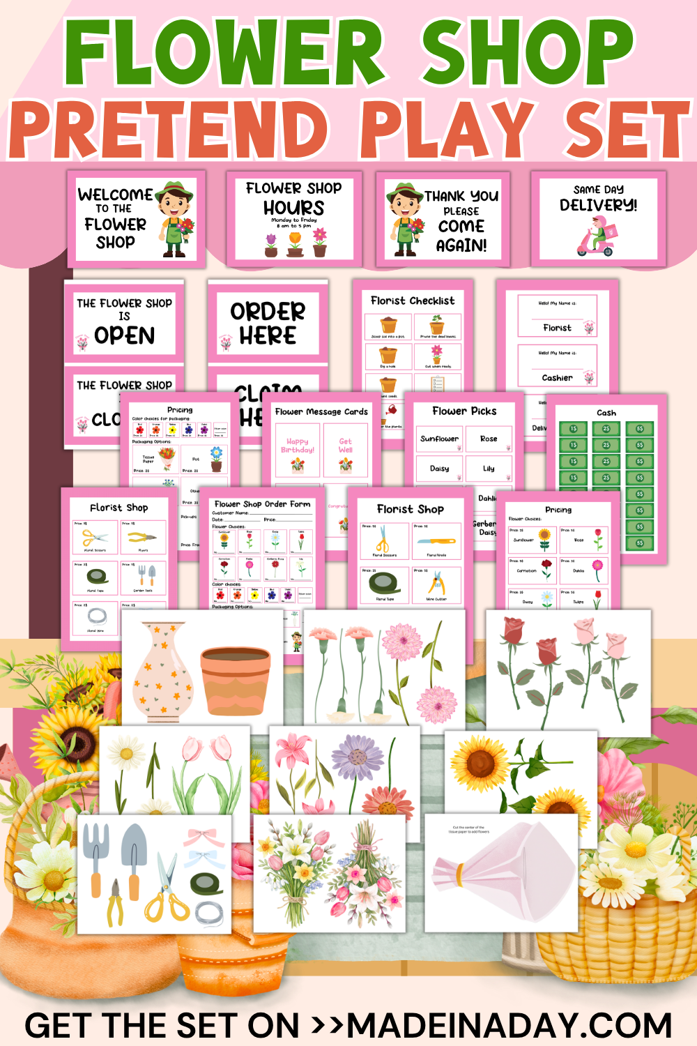 Printable Flower Shop Pretend Play Set 