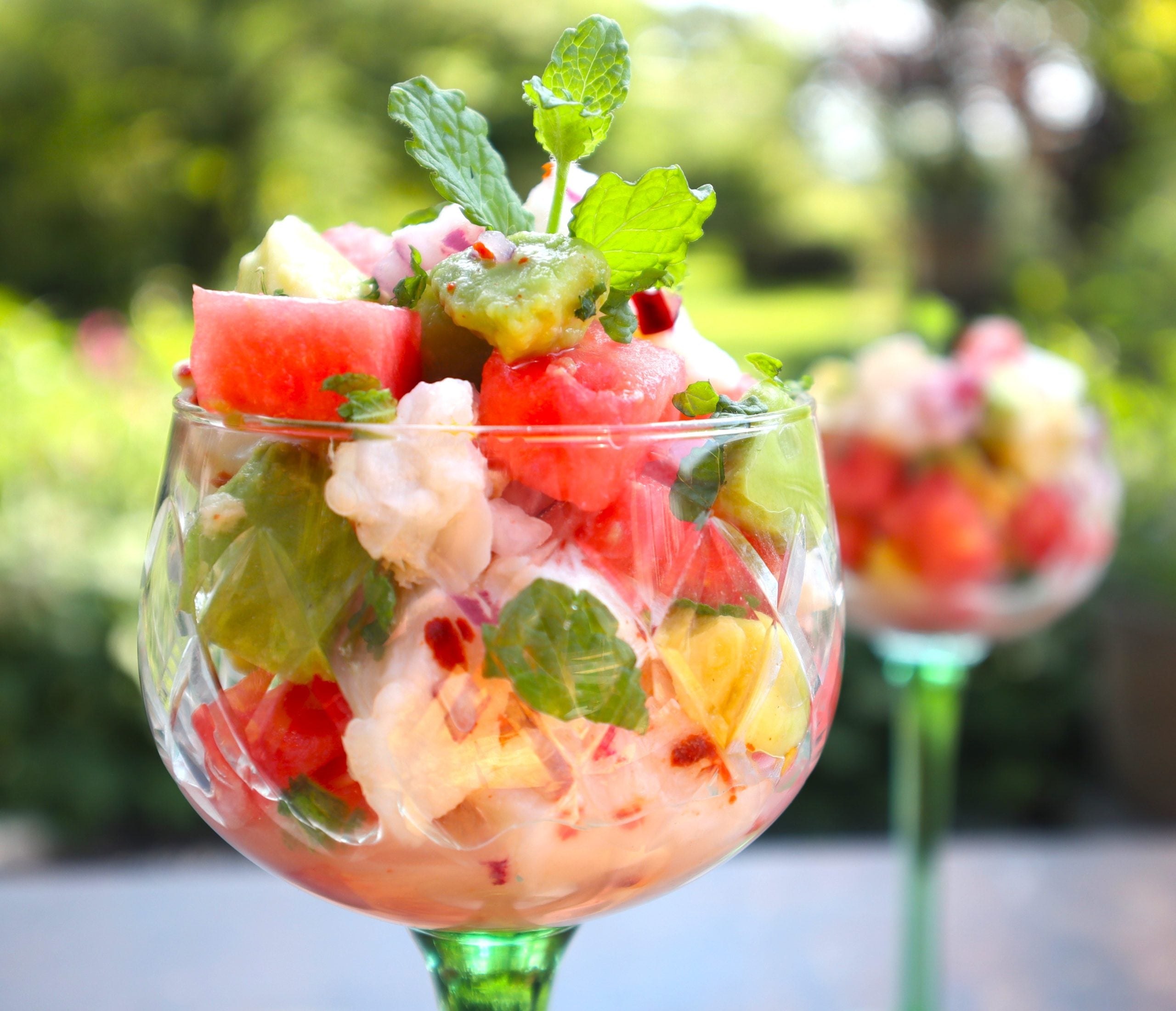 Image for Summer in a glass: cod ceviche with watermelon, lemon, avocado and mint