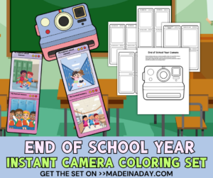 End of School Instant Camera Coloring Set