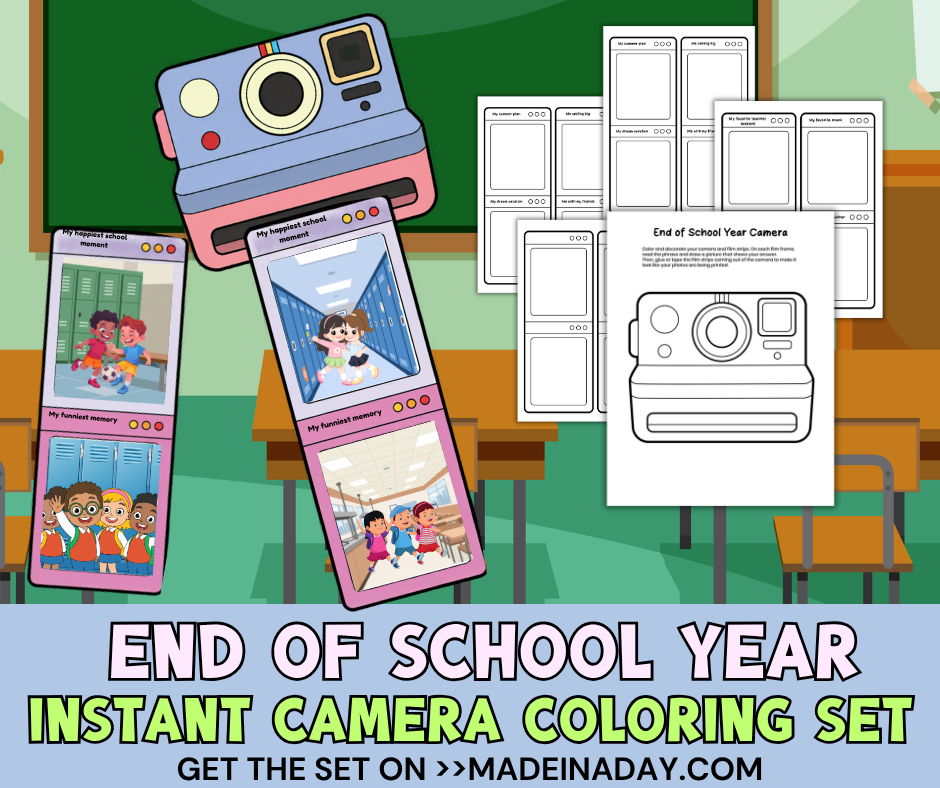 End of School Instant Camera Coloring Set