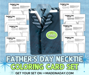 Fathers Day Necktie Coloring Card Set