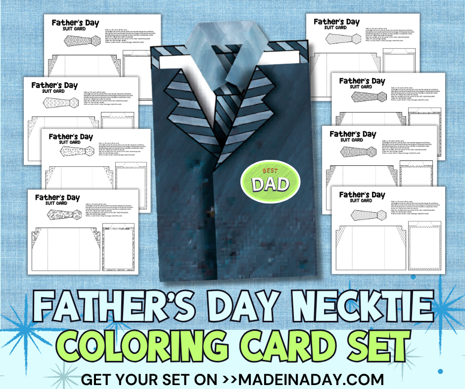 Fathers Day Necktie Coloring Card Set