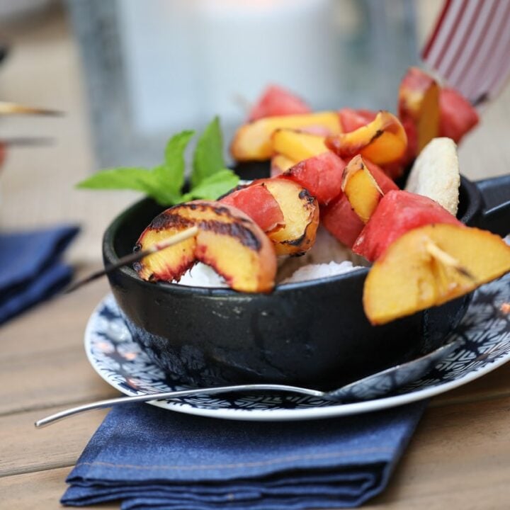Image for Grilled Peach and Watermelon Kabobs with Ice Cream