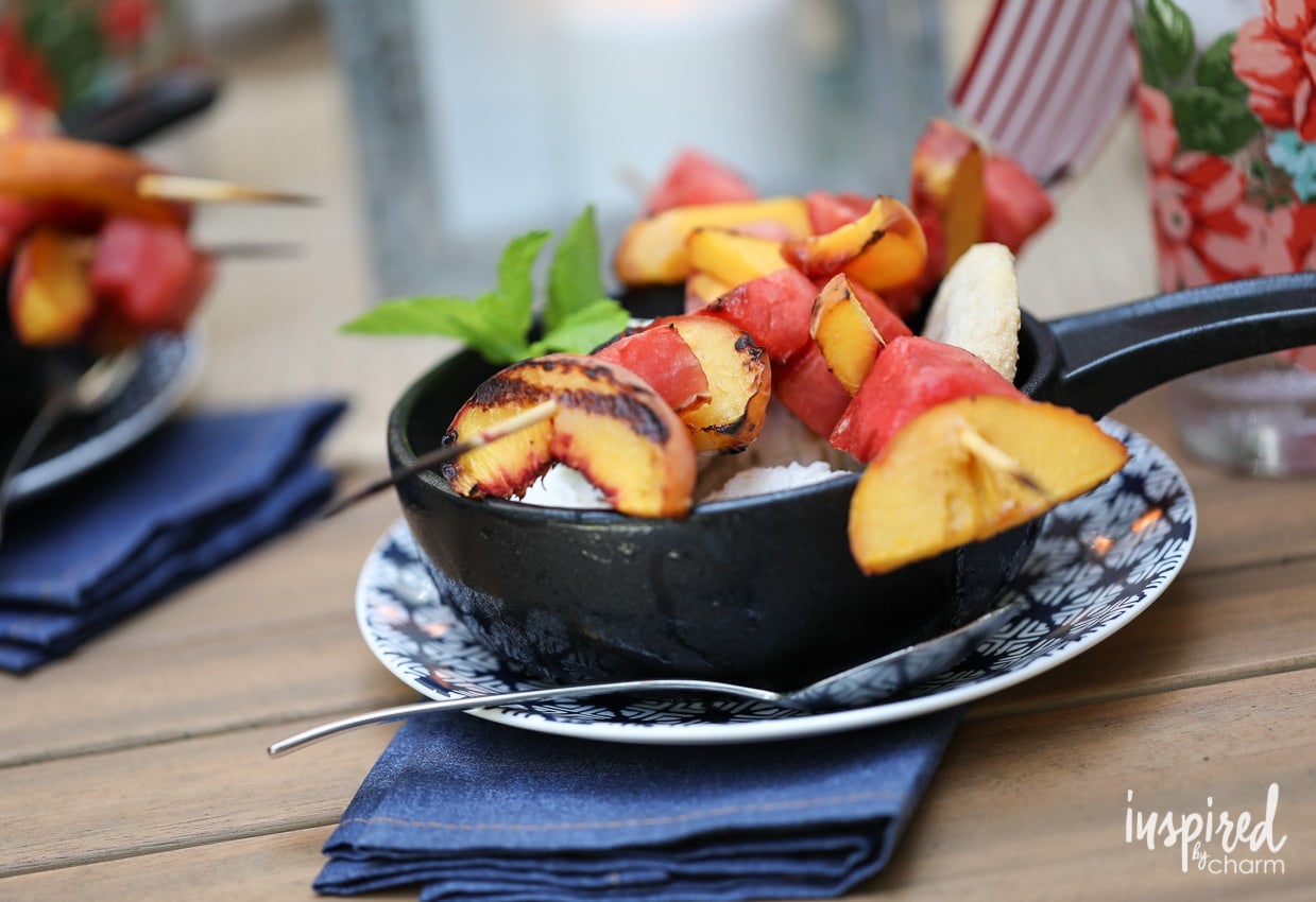 Image for Grilled Peach and Watermelon Kabobs with Ice Cream
