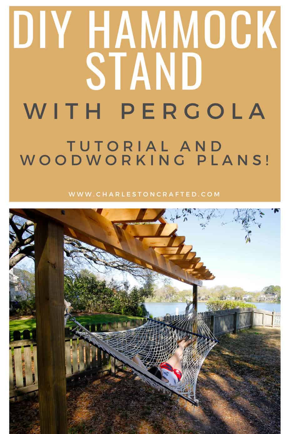 Image for How to Build a DIY Wooden Hammock Stand with a Pergola - PDF Plans!