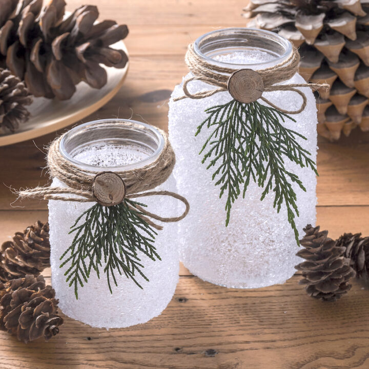 Image for Frosted Mason Jar Luminaries with Faux “Snow”!