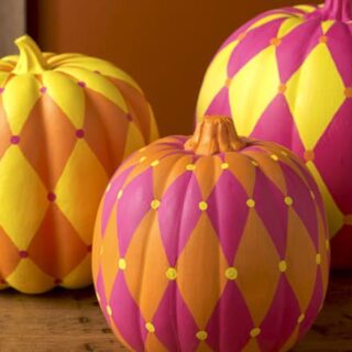 Image for Colorful Harlequin Pumpkins Painted for Halloween