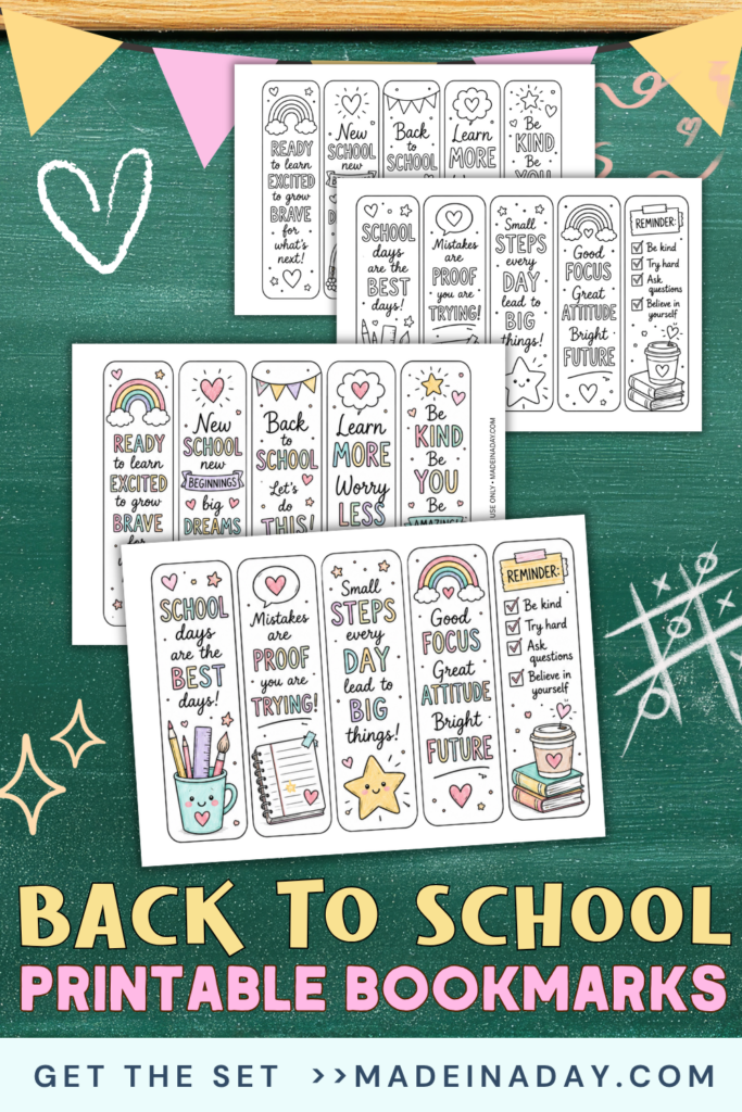 Back to School Printable Bookmarks Set