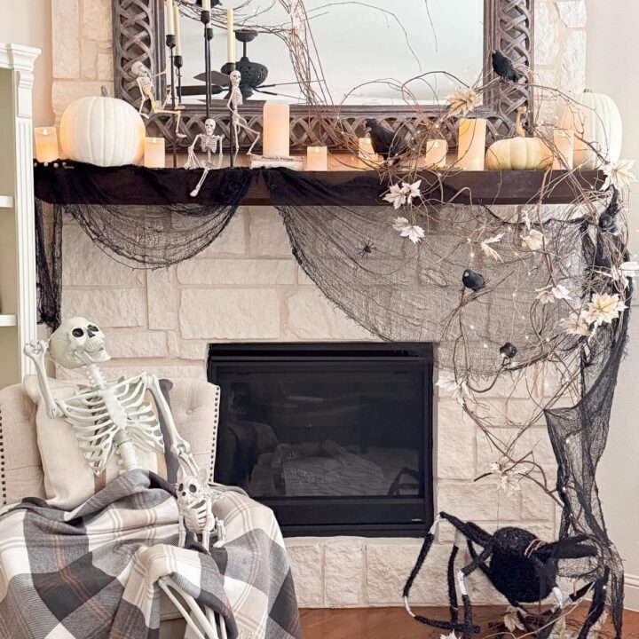 Image for Spooky Chic Neutral Black and White Halloween Mantel Idea