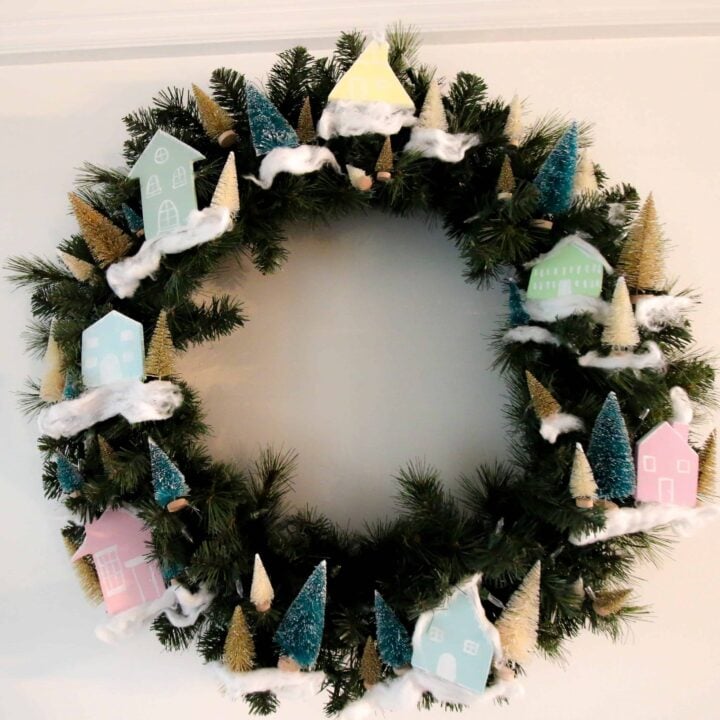 Image for DIY Bottle Brush & Wooden House Christmas Wreath