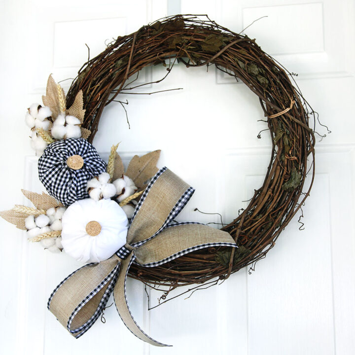 Image for Plaid Fabric Pumpkin Wreath {12 Months of Wreaths}