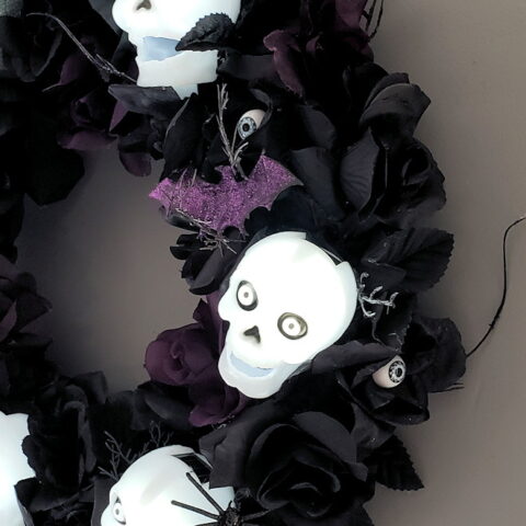 Image for Solar Skull and Roses Wreath - Halloween Dollar Store Craft!