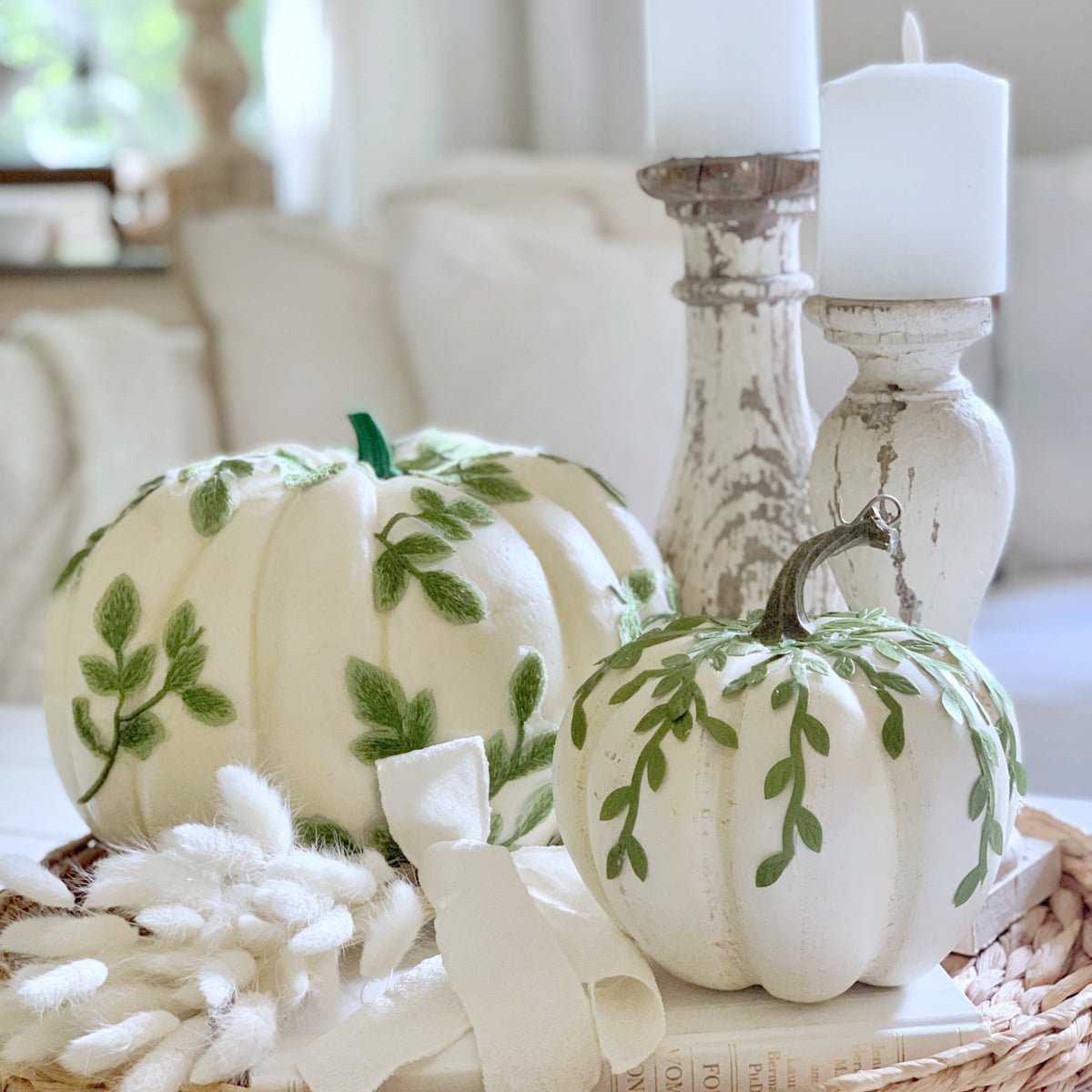 Image for How I Decorated Plain White Pumpkins with Leaf Vine Appliqués
